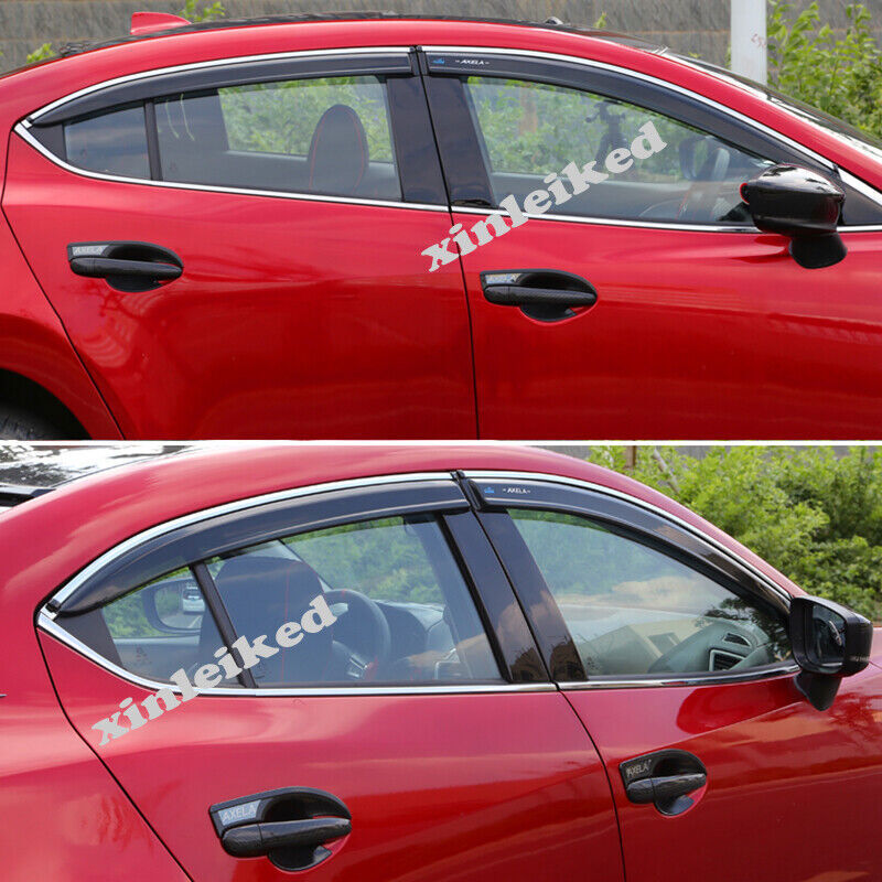Car Window Visor Sun Rain Guard Vent Shade W/Chrome for Mazda 3 Axela 2014-2018