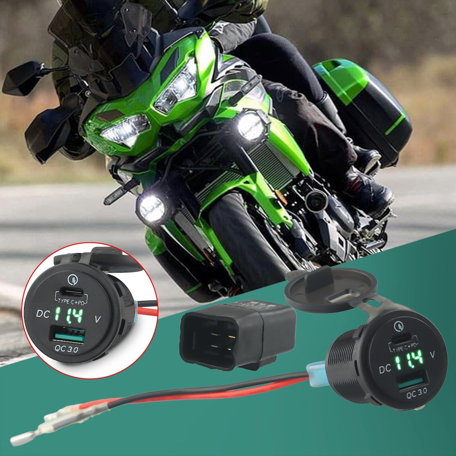 for Kawasaki Versys650 1000 VersysX300 Ninja400 650 TYPE-C USB for QC3.0