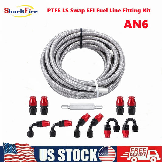 6AN 3/8 inch PTFE LS Replacement EFI Fuel Hose Fitting Kit E85 Nylon Braided Fuel Hose 20 ft