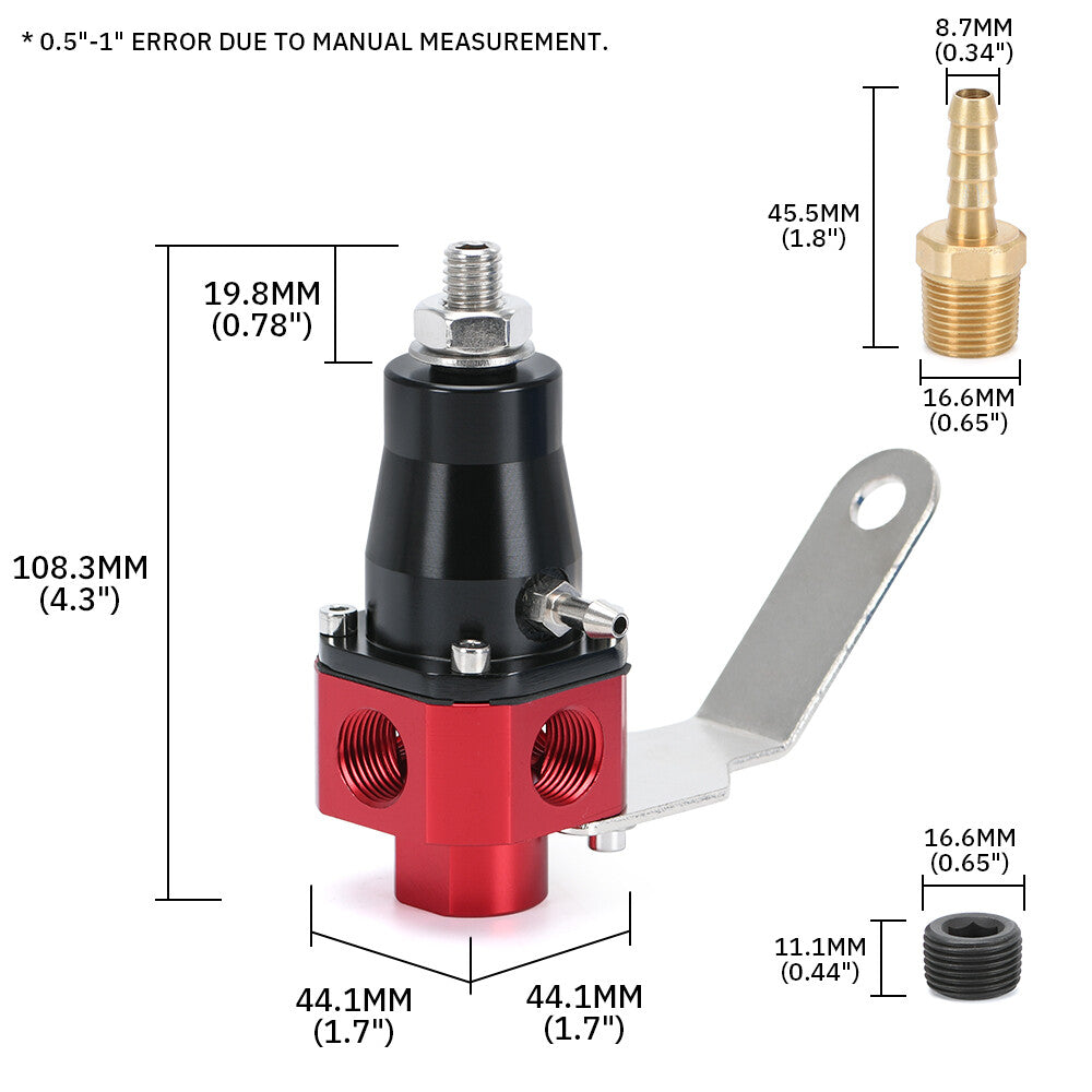 Inline Fuel Pressure Regulator Adjustable Motive 3-65psi 3 Port 3/8NPT Universal