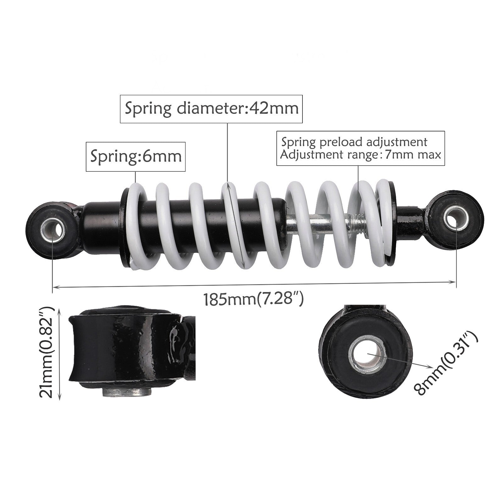 185mm 7.3-inch rear shock absorber, 400 lbs, suitable for mini off-road pocket bikes, all-terrain vehicles, off-road vehicles, and four-wheelers.