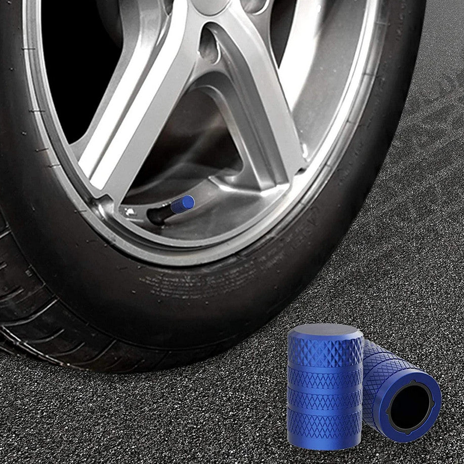 4-piece car tire valve cover rod air dust cover, blue, universal for Toyota