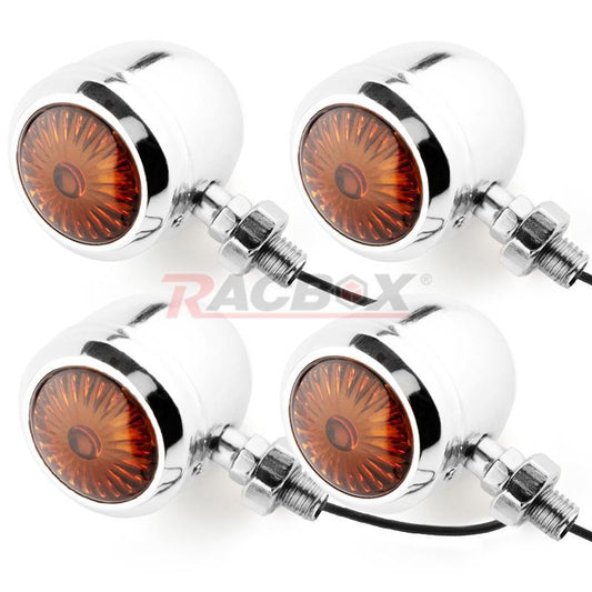 4X Chrome Motorcycle Bullet Turn Signal Amber Light Lamp For Cafe Racer Bobber