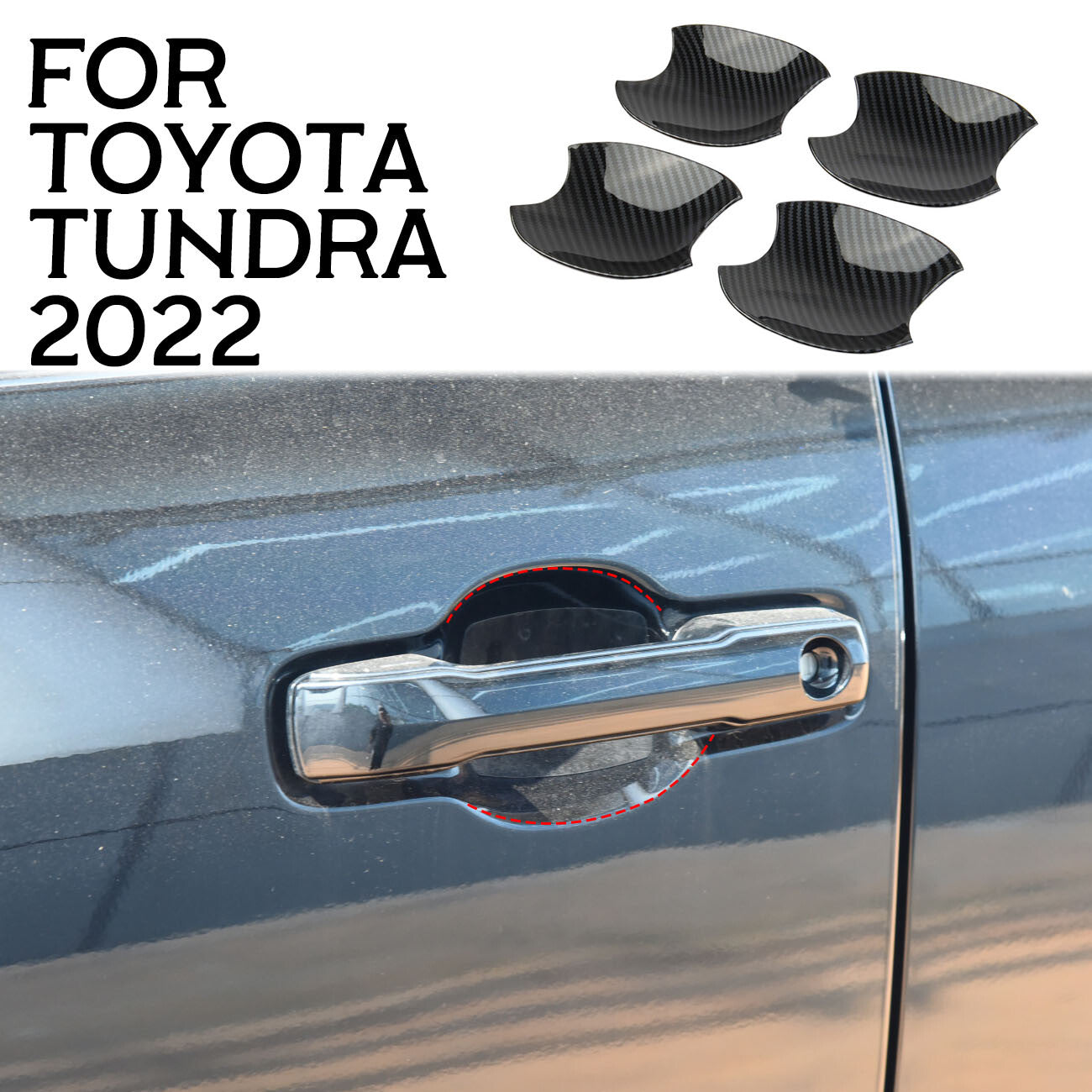 Carbon fiber style door handle bowl anti-scratch cover trims for Toyota Tundra