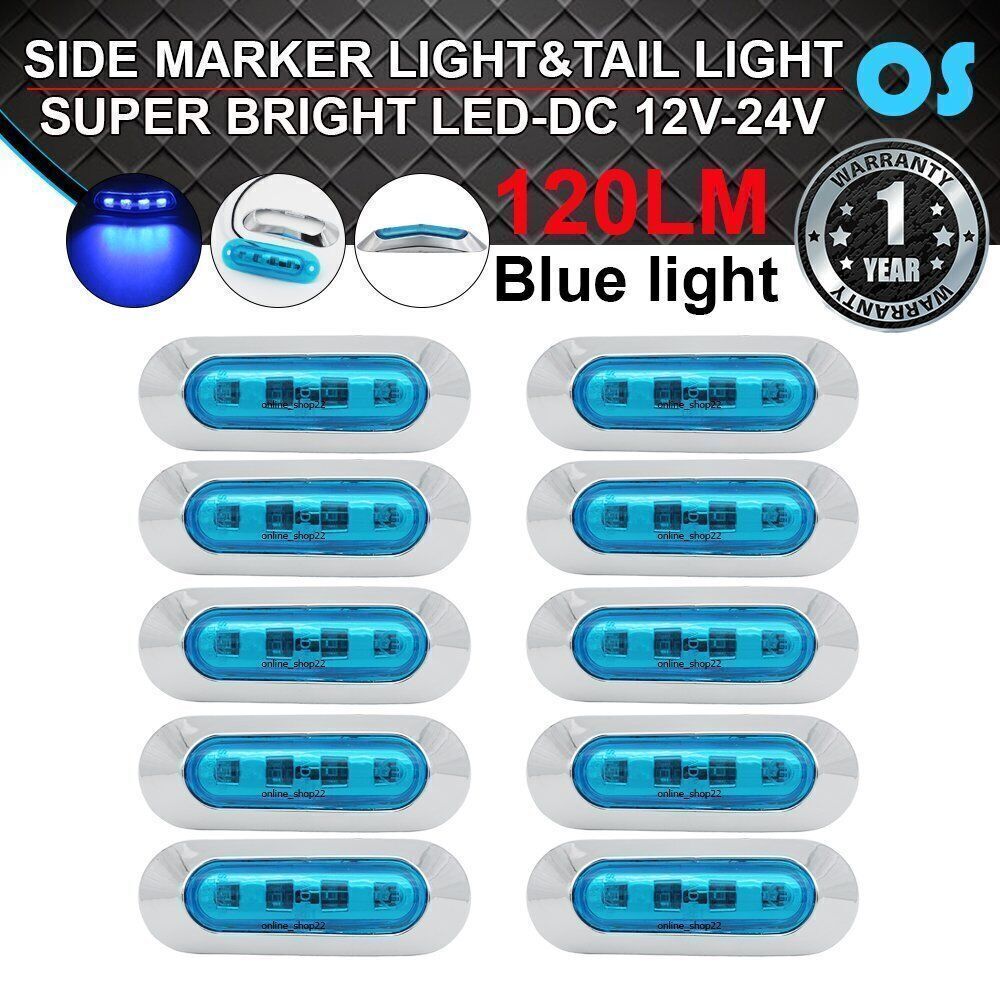 10Pcs 4 LED SMD Blue Clearance Lamp Light 12V Boat Truck RV Trailer Side Marker