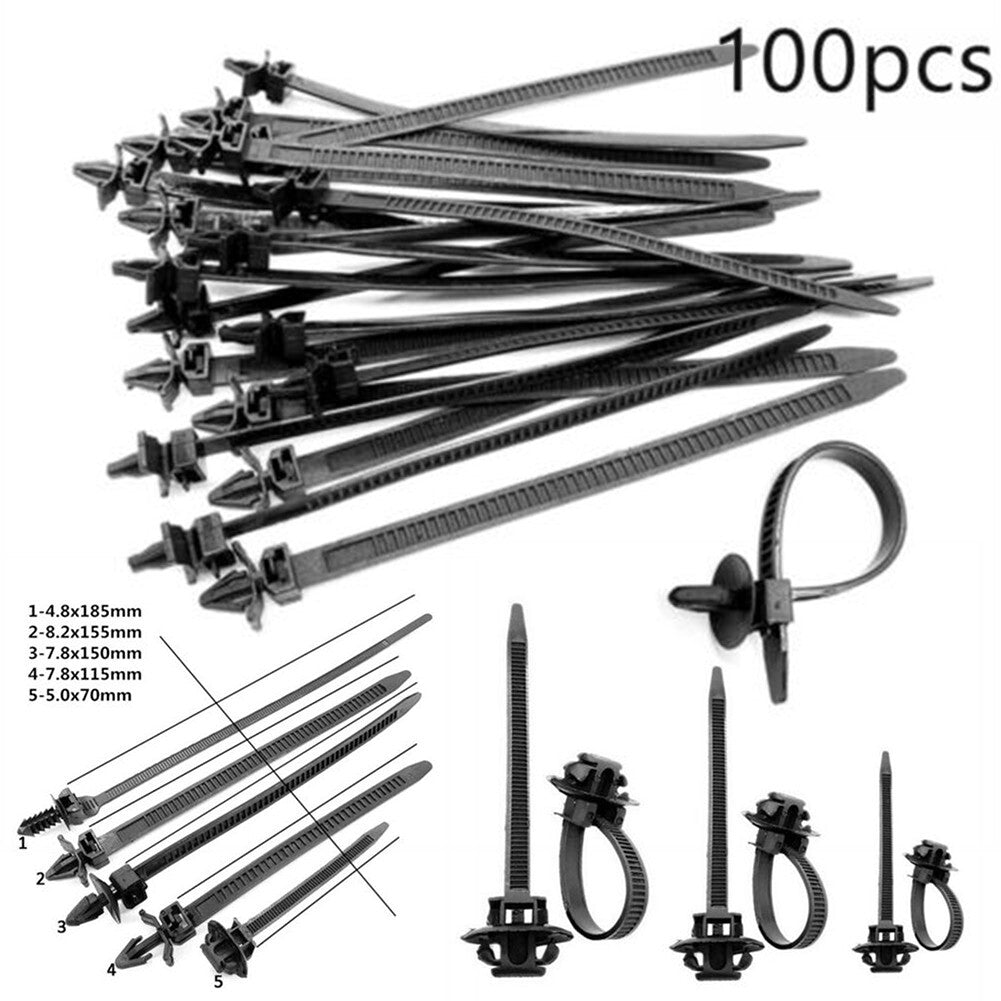 100 X Car Line Cable Tie Clamp Zip Tie Wrap Push Rivet Clip Wiring Harness