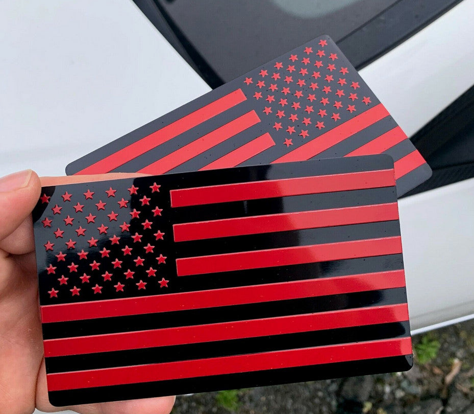 Car side fender rear trunk badge sticker, American flag, red and black, suitable  for ford  2-piece set.