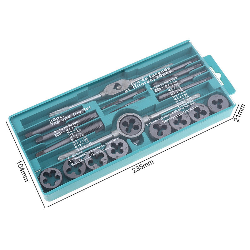 20x Car M3-M12 Metric Adjustable Taps Dies Wrench Handle Tap Die Screws Tool Kit
