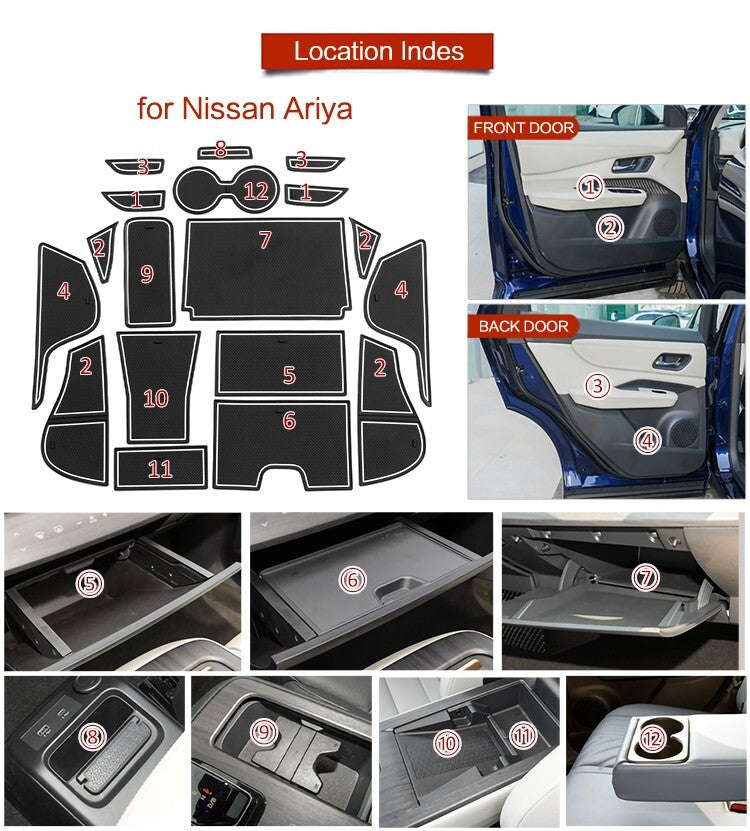 Anti-Slip Gate Slot Mat for Nissan ARIYA 2022 2023 Car Door Groove Pad White