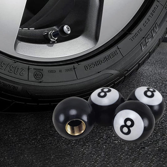 4 Car Tire Valve Stem Round Air Caps Billiards 8 Black Cover Bike/ATV Universal