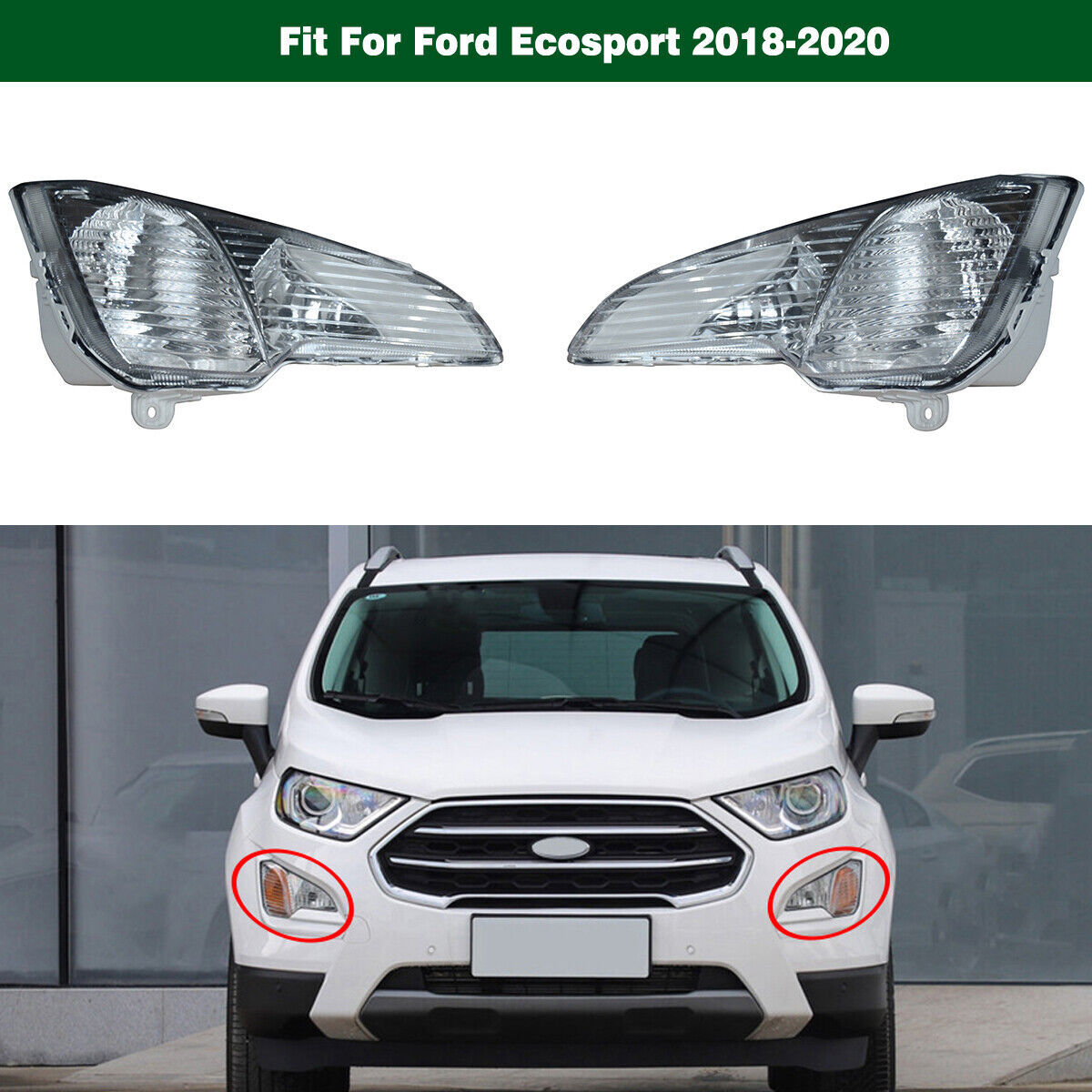 1Pair Clear Driving Lamps Bumper Fog Lights Fit for Ford Ecosport 2018-2020 2.0L