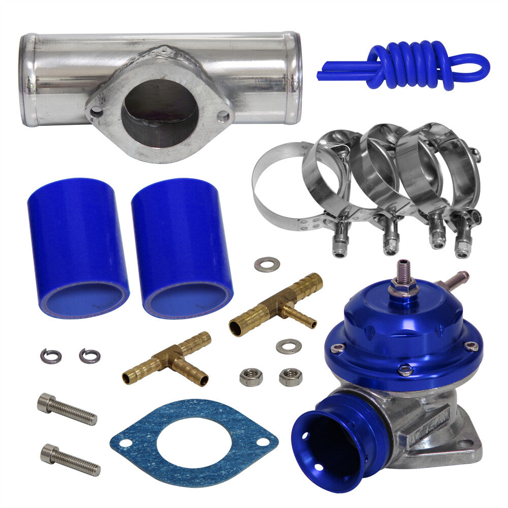 Type-RS 30PSI Blow Off Valve BOV+51mm Flange Pipe Adapter Silicone Hose Kit Blue