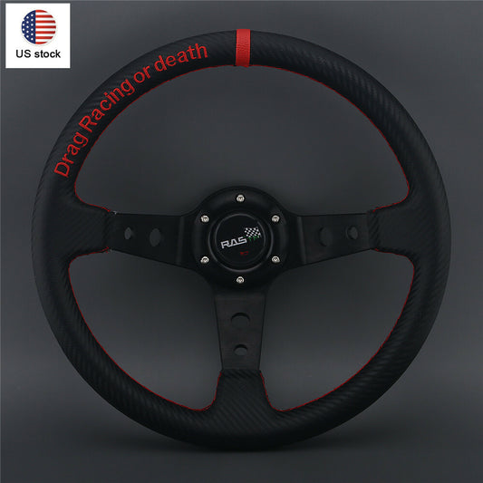 Carbon Fiber 14in/350mm 3 Spoke Deep Dish 6 Bolt JDM Sport Racing Steering Wheel