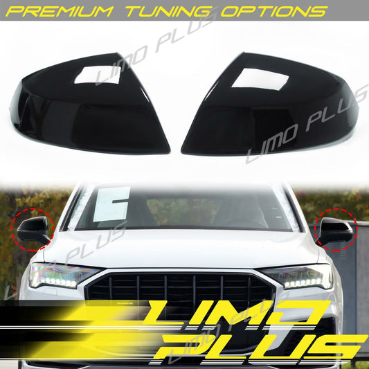 Gloss Black Mirror Cover Caps for Audi Q5 SQ5 Q7 SQ7 With Lane Assist 2018-2024