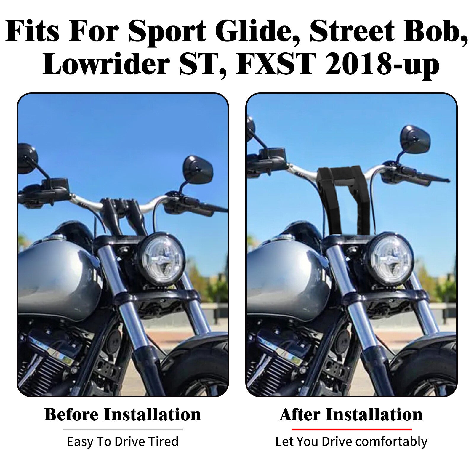 1 Handlebar 8 Black Riser Clamp Kit for Harley Softail Street Bob Low Rider ST