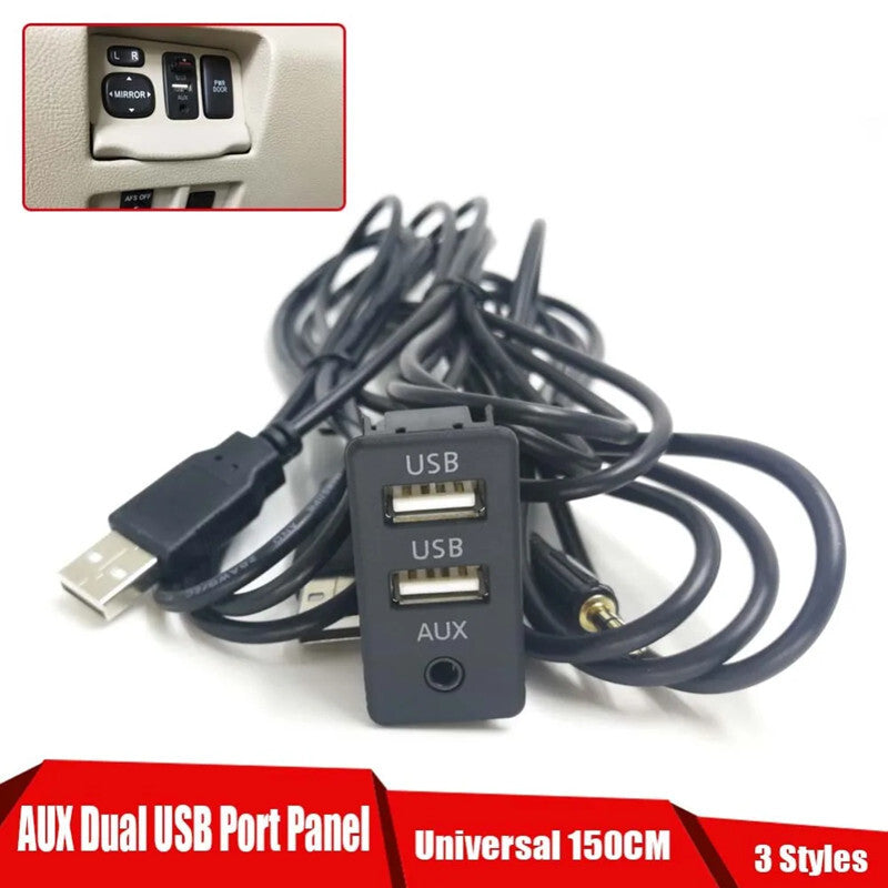 Car Dash Flush Mount Aux Port Panel Dual USB Extension Adapter Cable Embedded