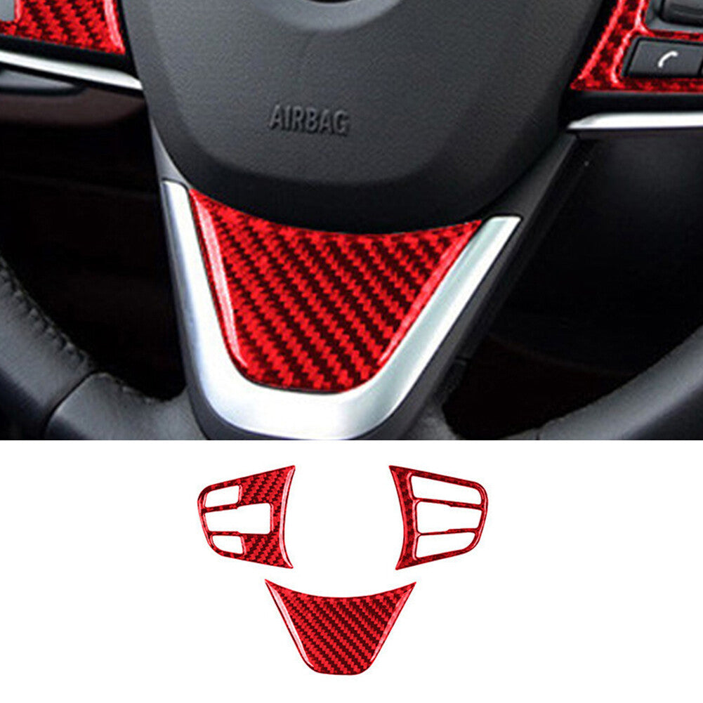 3x red carbon fiber interior steering wheel trim for BMW X1 F48 2016-2018