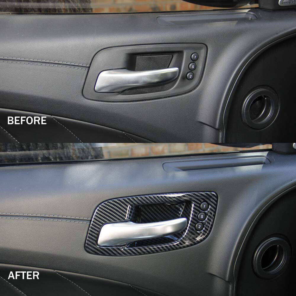 Carbon Fiber interior Door Handle Bowl Trims Cover Fit for Dodge Charger 2011+