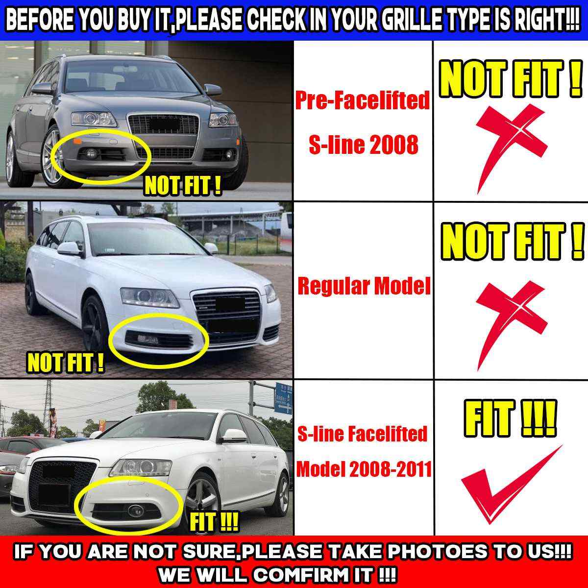 2x Front Bumper Grille Fog Light Lamp Cover Trim Cap for Audi A6 C6 S-line