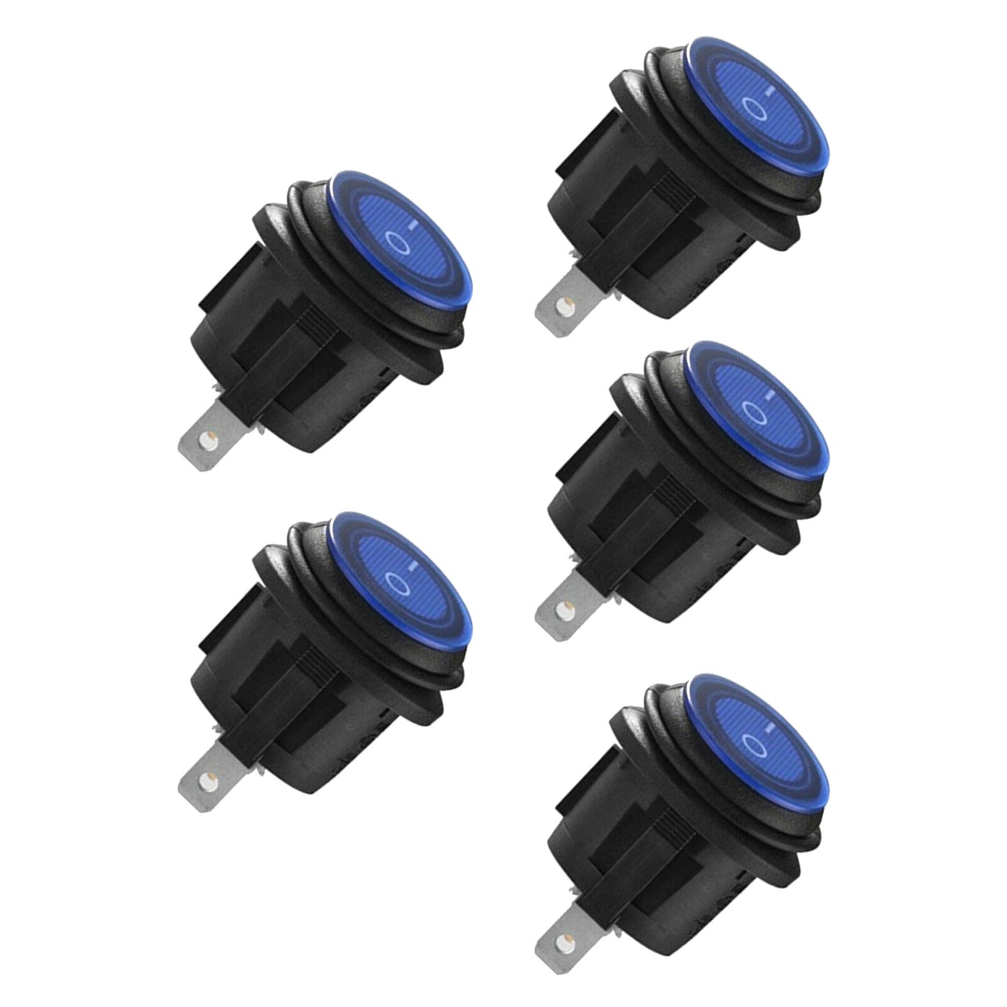 5Pcs 2 Pins ON-OFF Blue LED Round Switch Rocker Waterproof Boat SPST Car