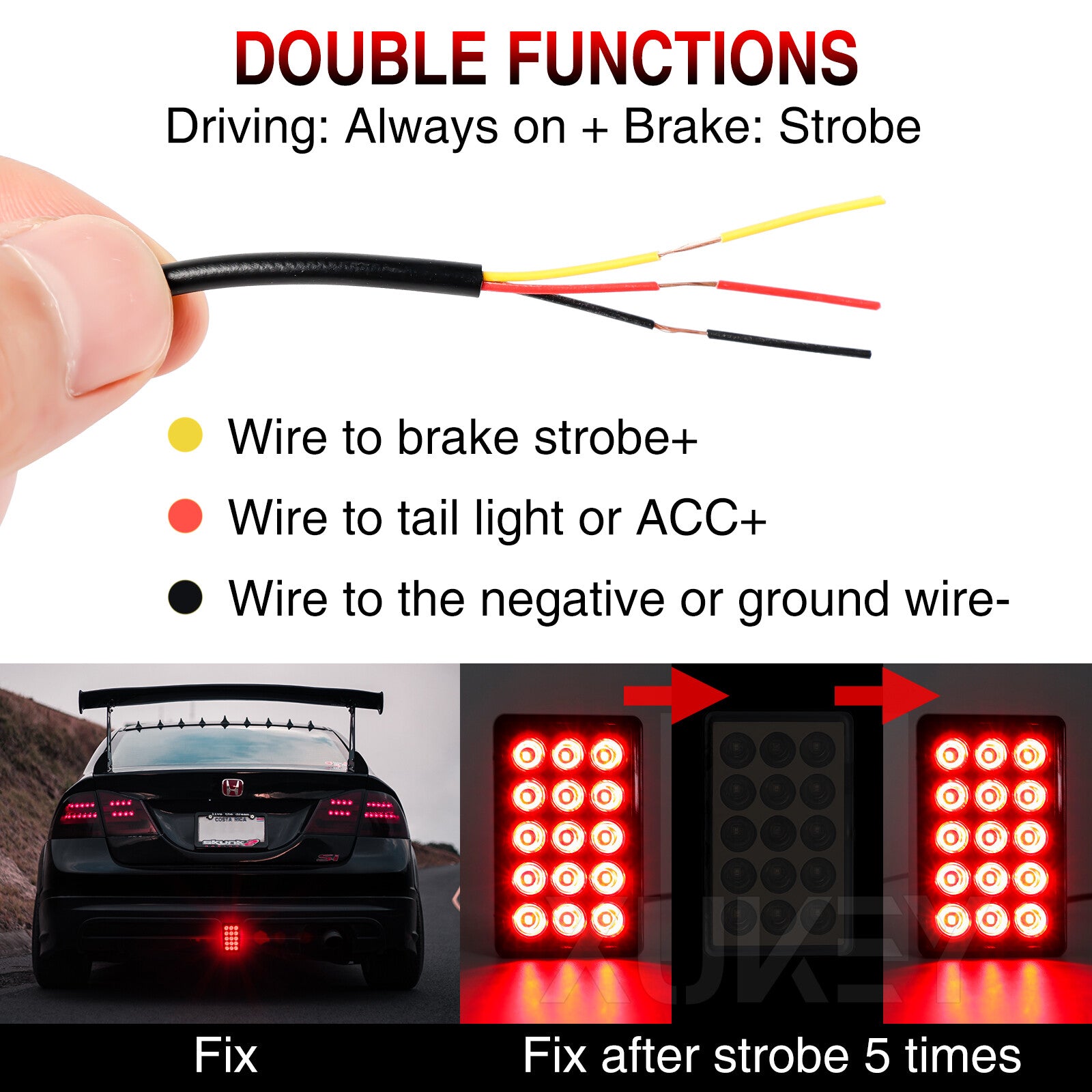 3rd Third Center Brake Light SMOKED F1 Style 15LED Stop Light DRL Fog Light Red