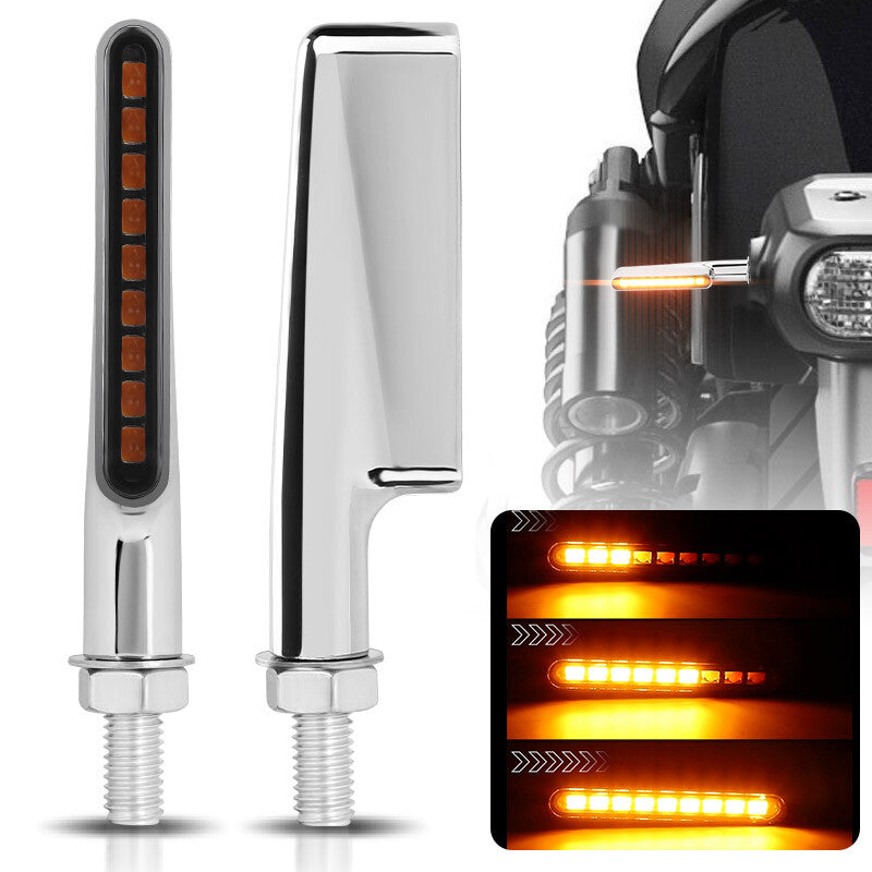 2x Sequential Flowing Amber LED Motorcycle Turn Signals Indicator Light Chrome