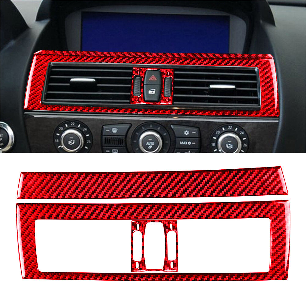 Red Carbon Fiber Central Air Vent Cover Trim for BMW 6Series E63 E64 2004-2010
