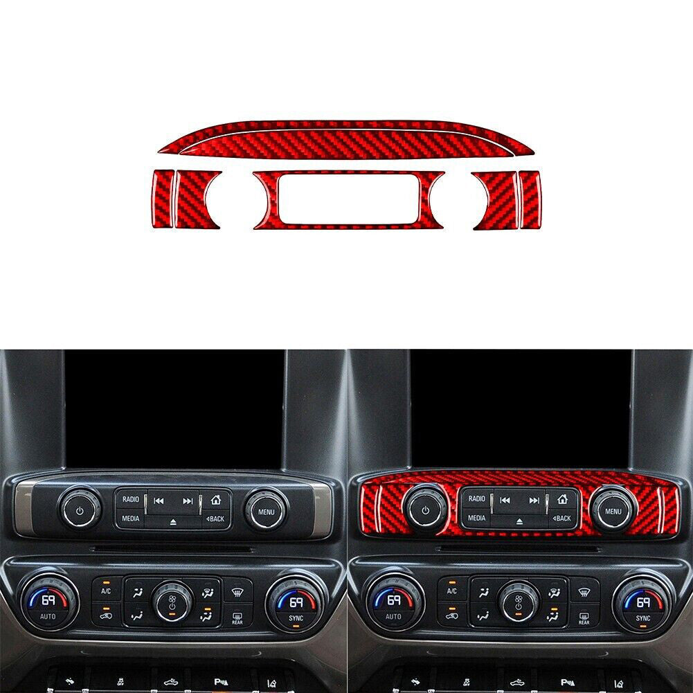 Red Carbon Fiber Media Radio Control Cover Trim For Silverado for GMC for SIERRA 2014-18