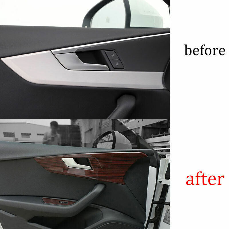 for Audi A4 A5 2017-2024 Red Wood Grain Inner Door Handle Bowl Frame Decor Trim