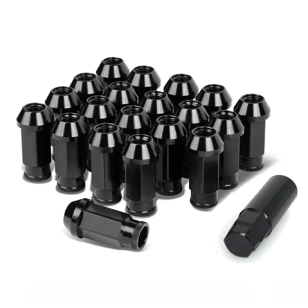 20pcs Black Racing Extended Open End Tip Steel Wheel Lug Nuts M12x1.5+ Adapter