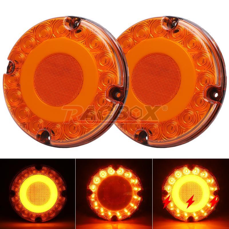 2pc 7 Round Yellow LED Tail Light For School Bus Transit Vehicles Refuse Hauler