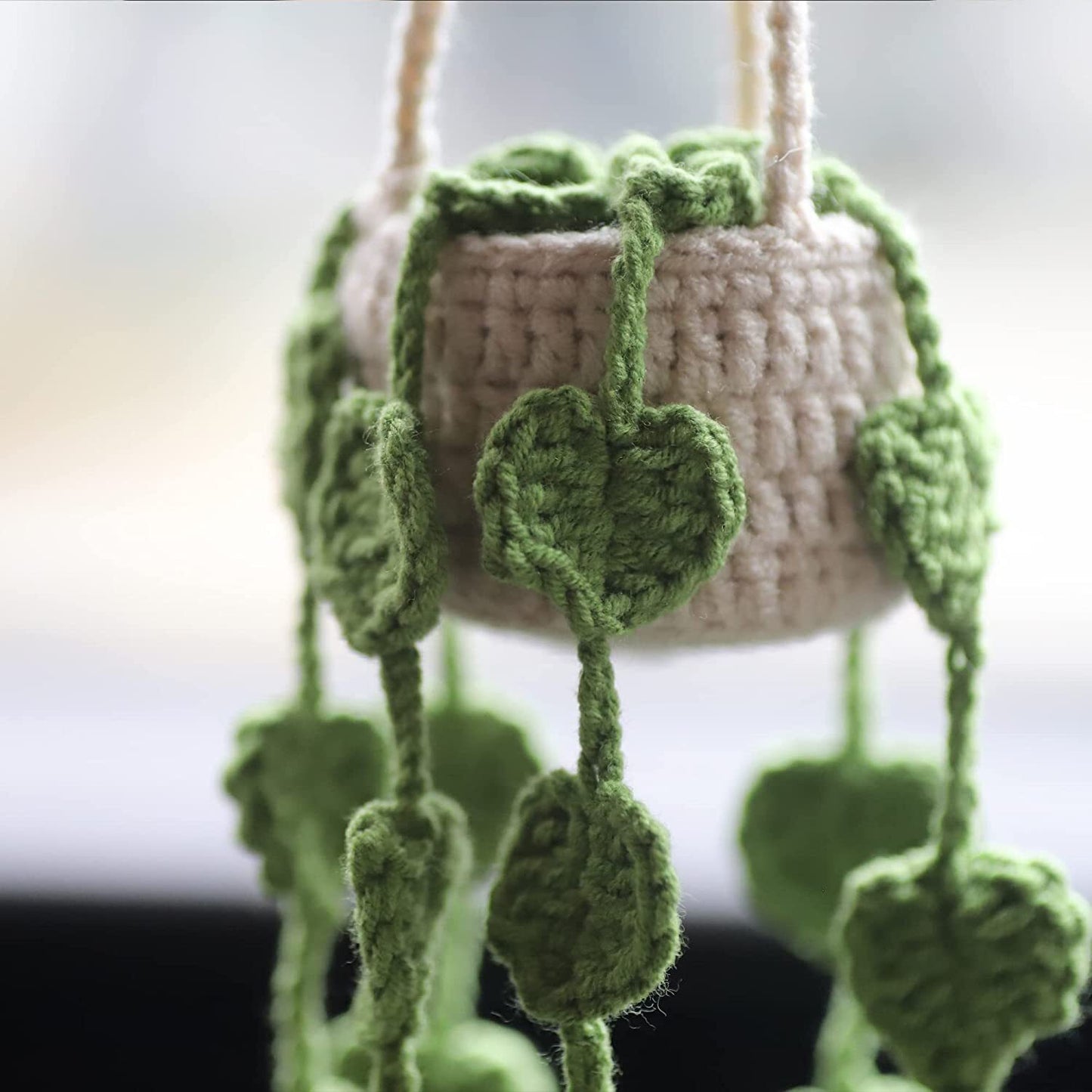 Car Plant Crochet Hanging Basket Cute Rearview Mirror Hanging Ornament SUV Decor