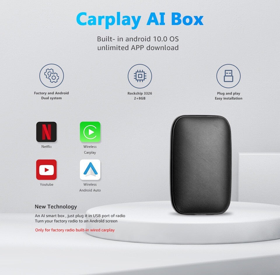2+8G Quad-core CarPlay AI Box Wireless Android Auto Adapter for Car Multimedia Video