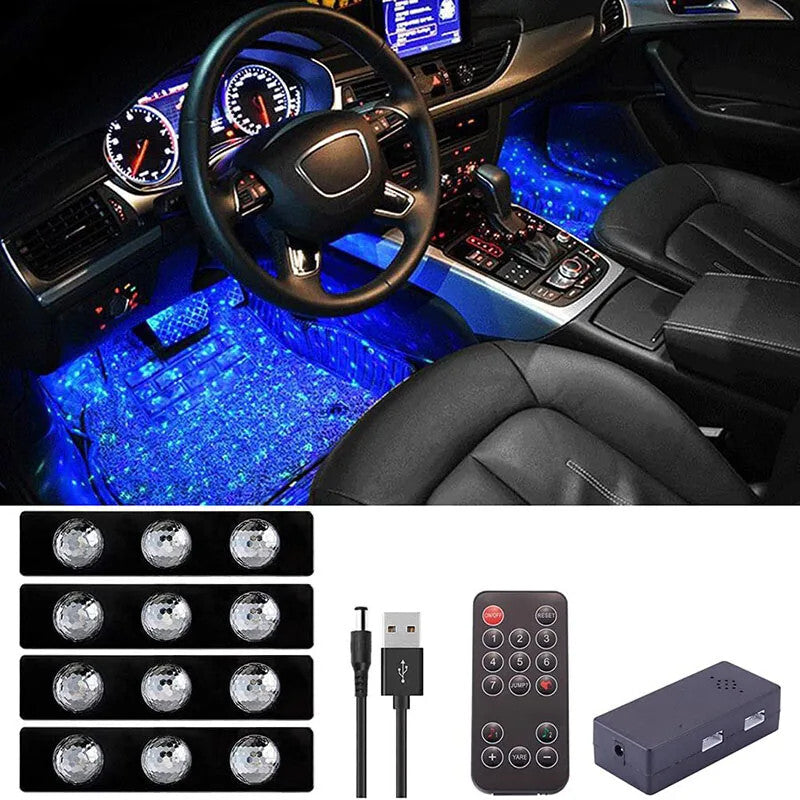 Car Atmosphere Foot Light RGB LED Starlight Ambient Decorative Carpet Lamp Kit
