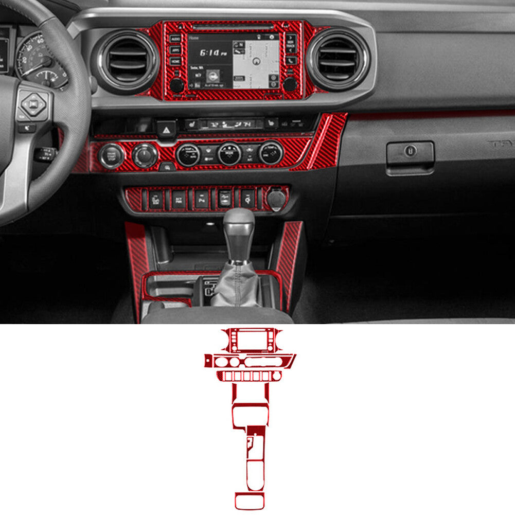20X Red Carbon Fiber Central Console Cover Trim Kit for Toyota Tacoma 2016-2021