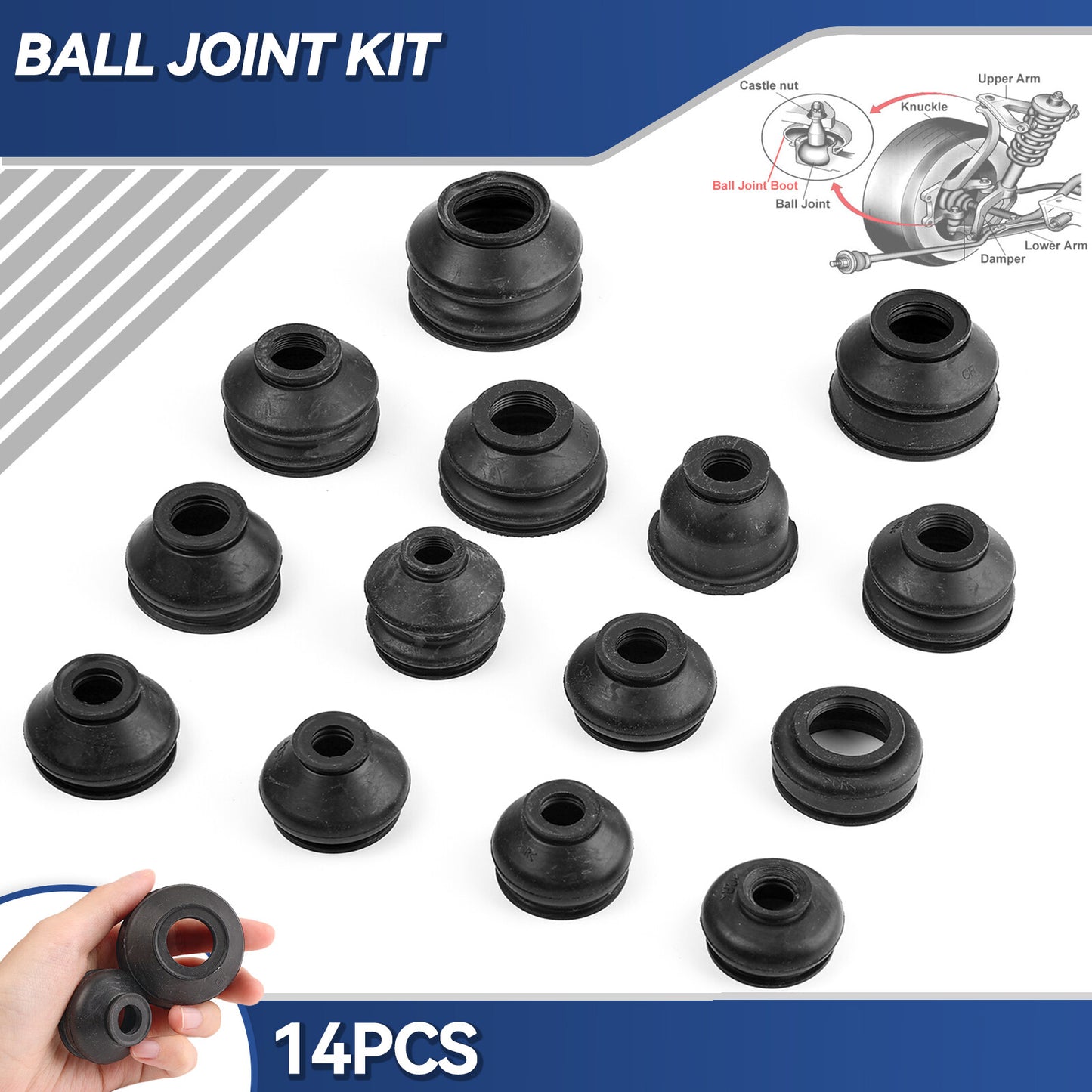 14X Universal Rubber Ball Joint Rubber Dust Boot Cover Track Rod End Set Kits