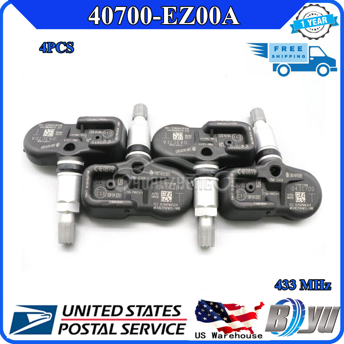 433MHz Tire Pressure Sensor - new for Nissan Titan XD 16-21 (4-Piece TPMS 40700-EZ00A)