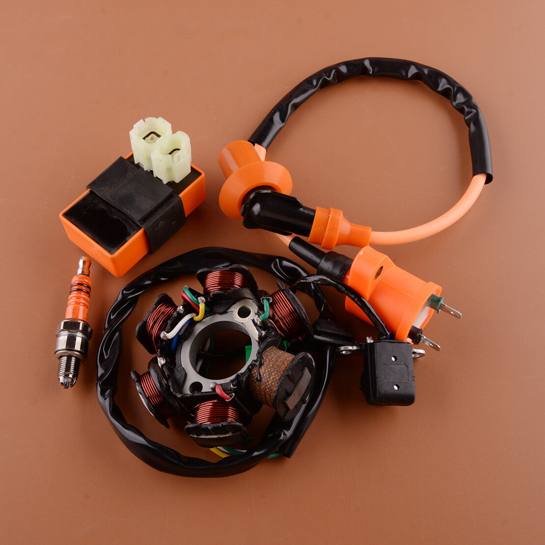 Ignition Coil CDI Magneto Stator Spark Plug Set Fit For 49cc 50cc GY6 Scooters