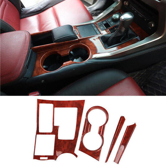 for Lexus NX200T 300h 15-21 Peach Wood Grain ABS Gear Shift Panel Trim Cover 4Pc