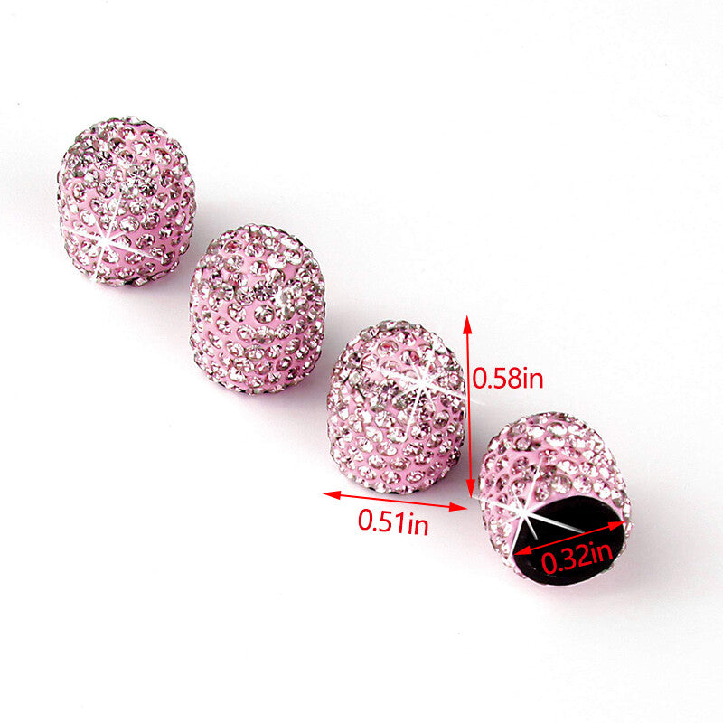 4Pcs Fashion Diamond Bling Car Tyre Tire Wheel Rims Air Valve Stem Cap Car Pink