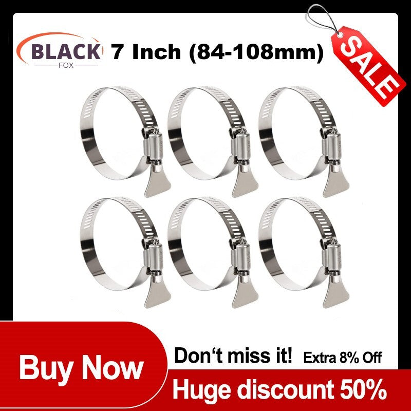5-inch 84-108mm hose clamp, 304 stainless steel adjustable hose clamp with thumb screw.