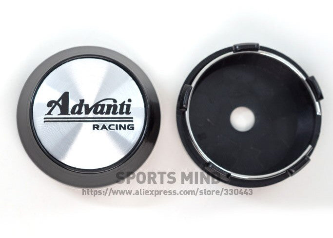 4-piece set of 60mm Advanti racing silver wheel center caps, wheel hub badges, decals, and badges