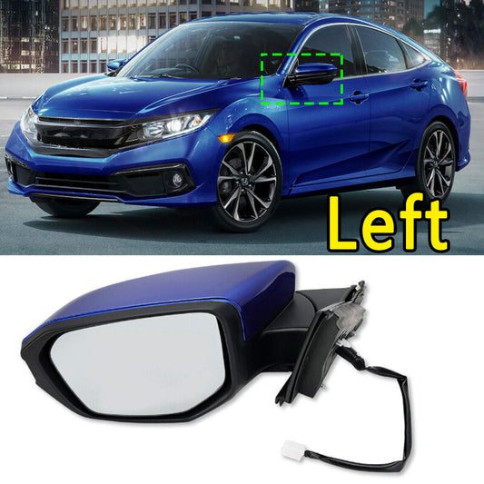 for Honda for Civic 2016-2021 Left Side Mirror Manual Fold Blue Replacement