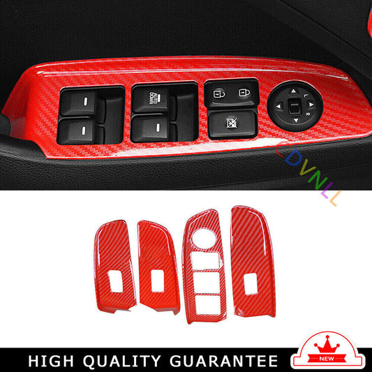 Glass Window Lifting Lock Panel Trim for Kia K3 14-2018 Red Carbon Fiber 4PCS