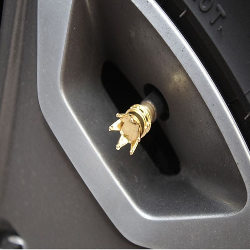Yellow Gold Crown Tyre Tire Wheel Valve Stem Air Dust Cover Cap
