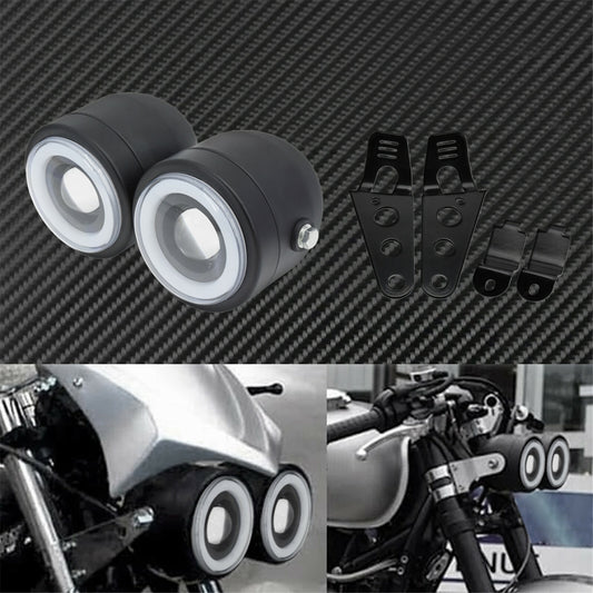 Universal Motorcycle Halo Dual Twin Headlight W/Bracket Fit for Harley Sportster