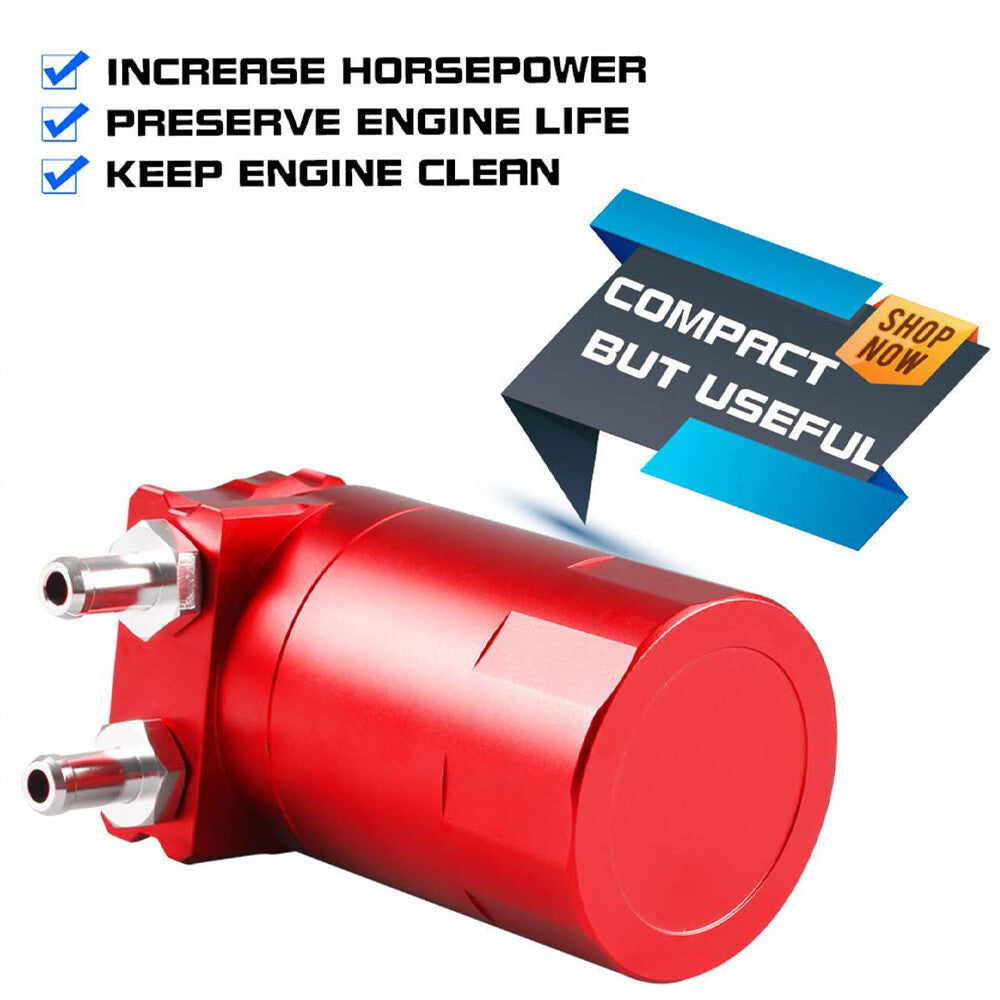 Red Universal Aluminum Baffled Oil Catch Can Tank Reservoir Breather+ Fittings