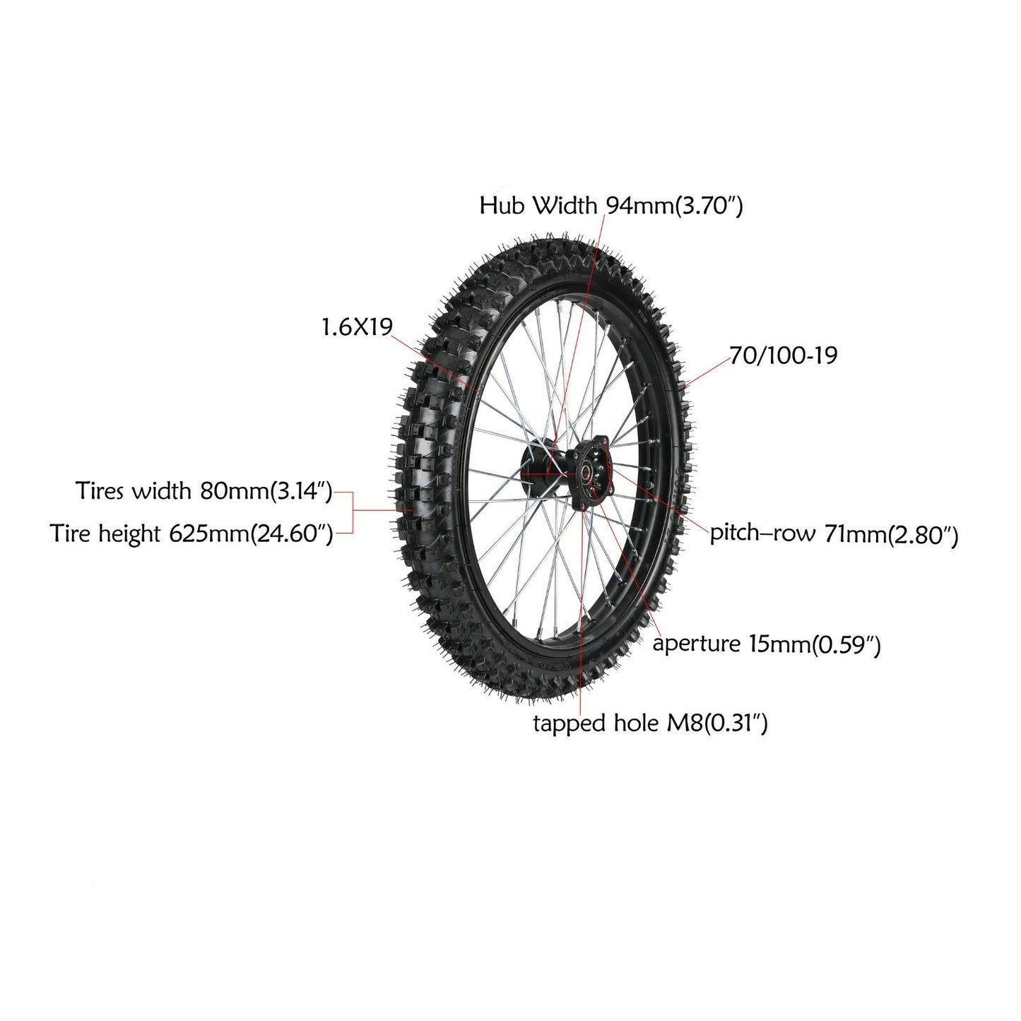 Front 70/100-19 and rear 90/100-16 rims are suitable for Dirt Pit bikes BigWheel TTR CRF XR.