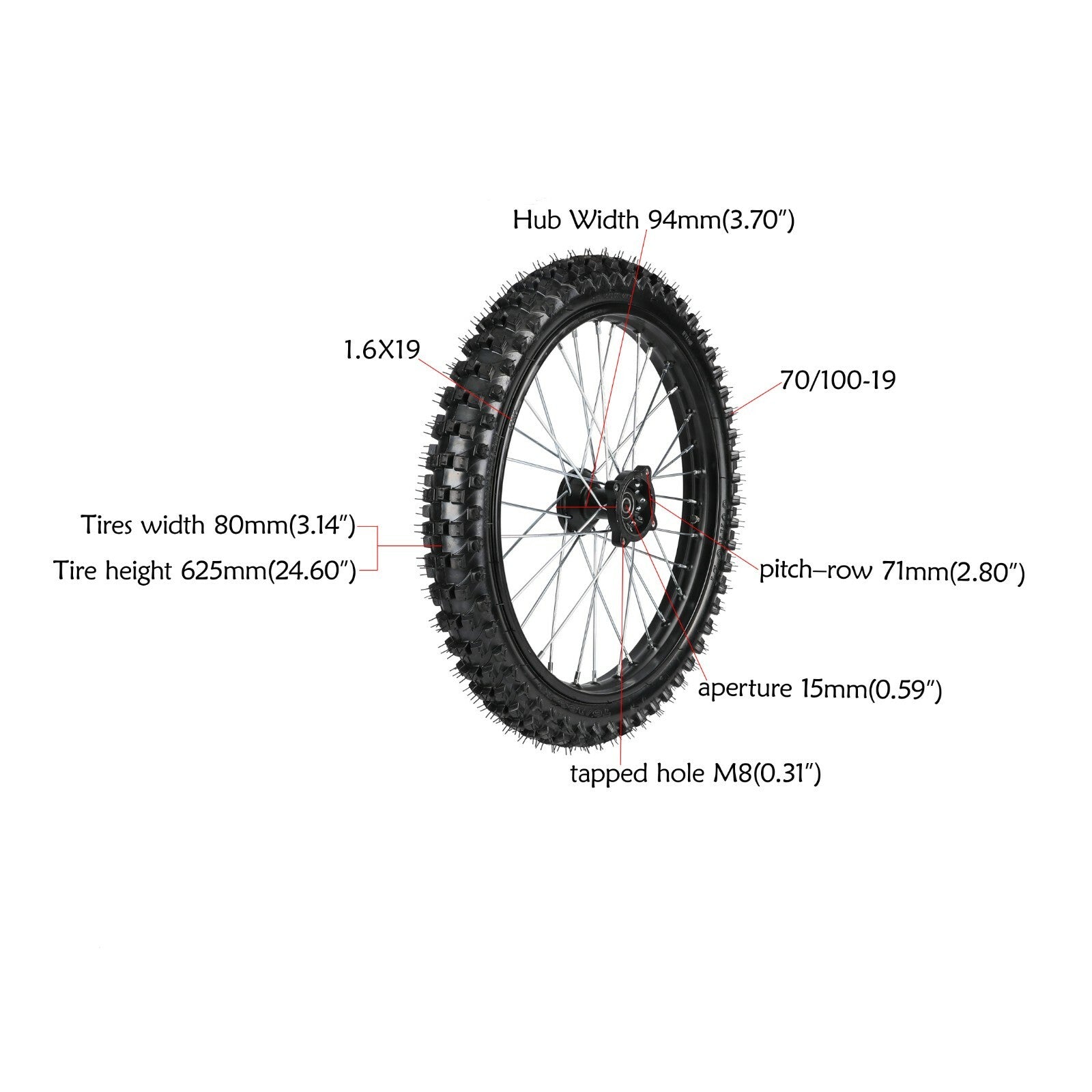 Front 70/100-19 and rear 90/100-16 rims are suitable for Dirt Pit bikes BigWheel TTR CRF XR.