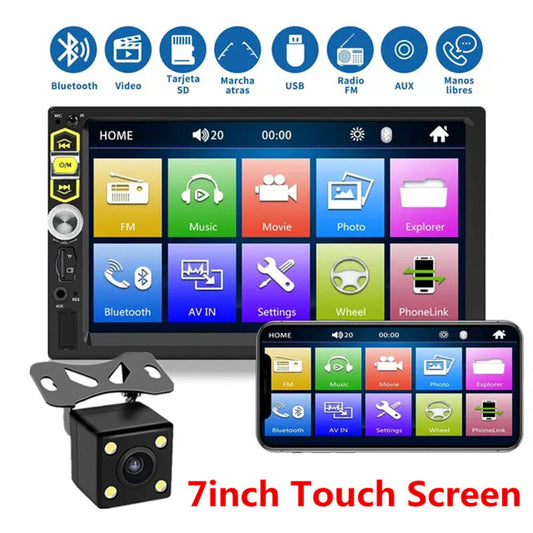 Car Audio 7in Touch Screen Bluetooth Music Playing Wired Carplay With Camera Kit